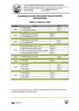 Planning du mardi 1er septembre